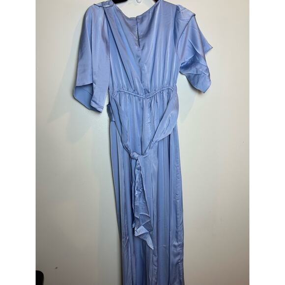 Mustard Seed Boutique Blue Jumpsuit Size Small Satin Feel Wide Leg Pastel - Picture 2 of 8